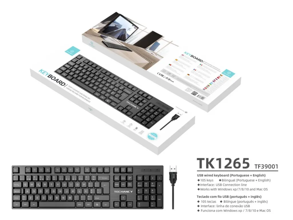 Teclado Tk1265 Com Fio Idioma-Portugues Preto