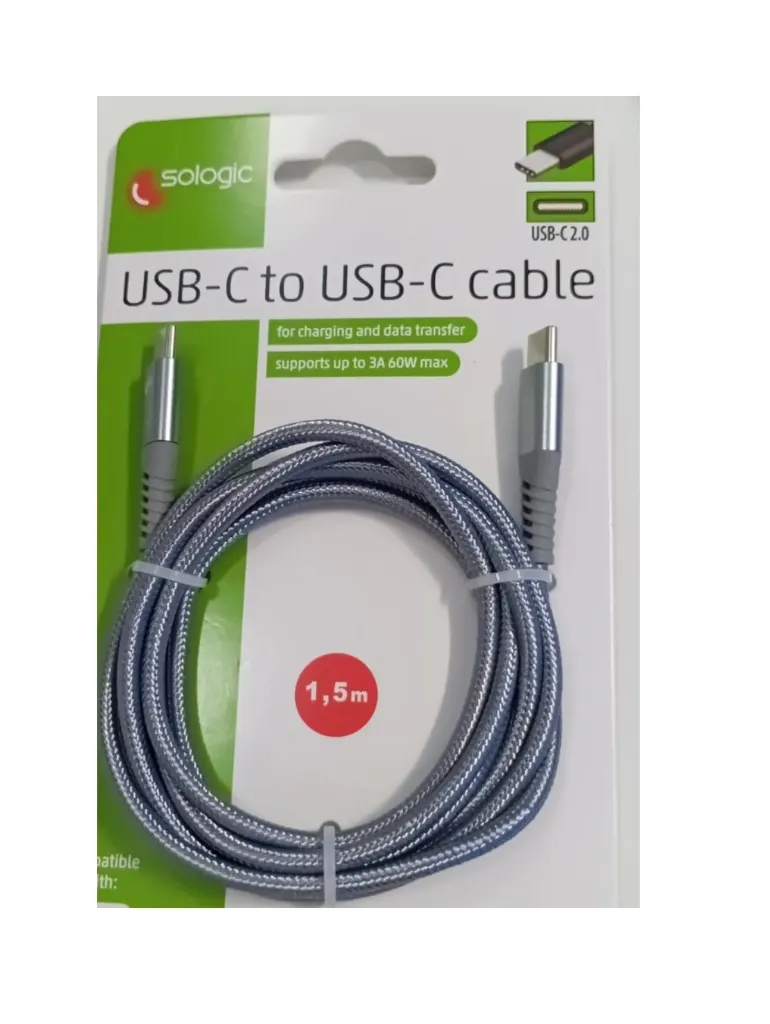 USB C a USB C 2.0 Prata Cabo 1,5 m